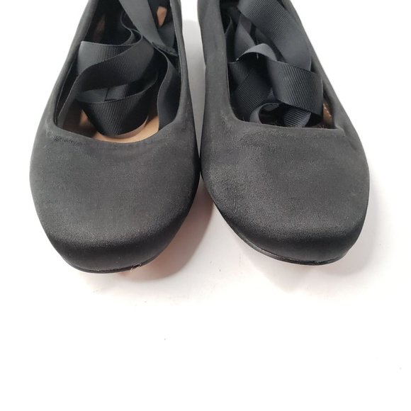 Asos Ribbon Ballerina Flats Sz 5 Black Satin Wrap Around Ankle Tie Ballet Shoes - Picture 4 of 11